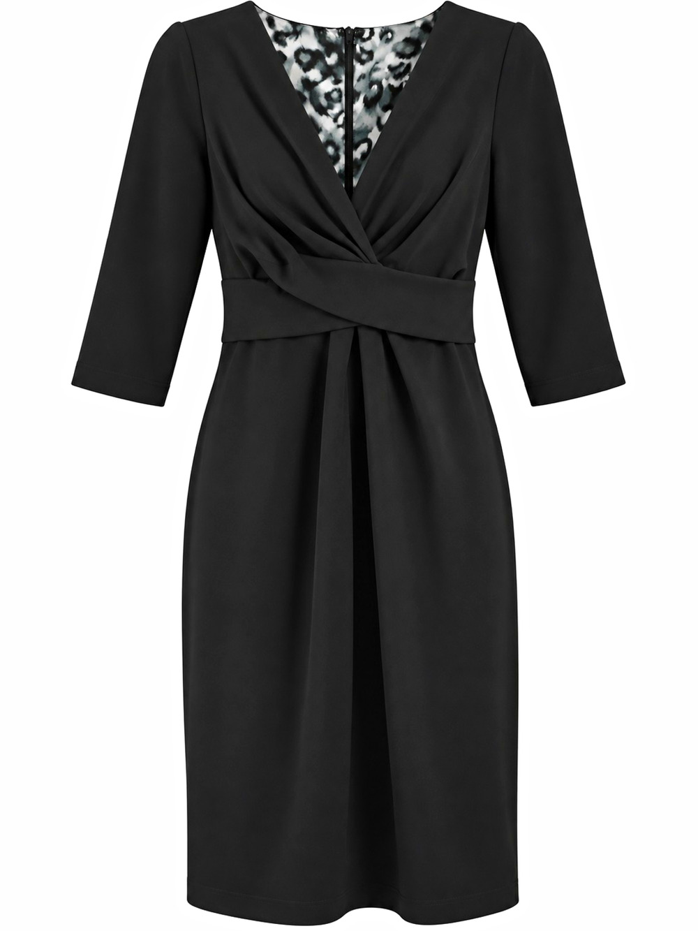 Donna Ricco Dress Womens Size 10 Black V-Neck 3/4 Sleeve Sheath Knee Length